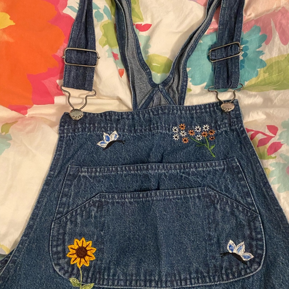 Agapo Floral denim Capri overalls, M (Reserved)
